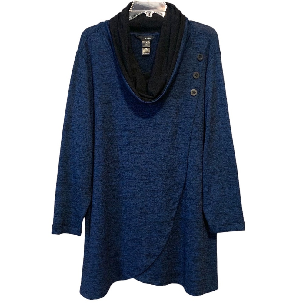 Ali Miles Blue Tunic with Black Cowl Neck